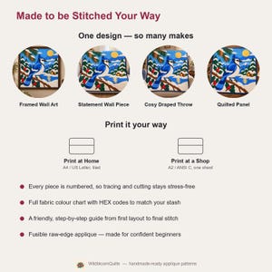 Blue Jay Quilt Pattern, Applique & Collage Quilt, Winter Bird Quilt Pattern PDF, Patchwork Wall Hanging, Folk Art Quilt Template image 13