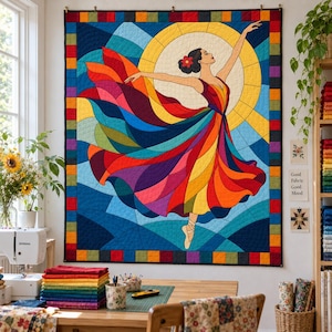 Patrón de colcha de bailarina de vidrieras, colcha de apliques y collage en PDF, patrón de colcha de bailarina, tapiz de patchwork, plantilla de colcha de arte popular imagen 14