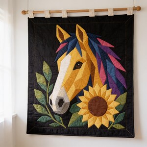 Horse Quilt Pattern, Horse Wall Hanging Quilt Pattern PDF, Easy Applique Quilt for Beginners, Raw Edge Fusible Applique image 7