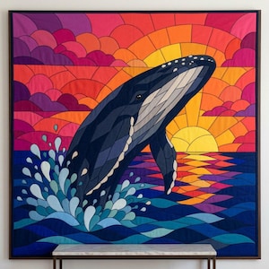 Humpback Whale Quilt Pattern, Raw Edge Fusible Applique PDF, Ocean Animal Quilt Pattern, Patchwork Wall Hanging, Folk Art Quilt Template image 12