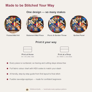 Six Cats Quilt Pattern, Applique & Collage Quilt, Cat Quilt Pattern PDF, Patchwork Wall Hanging, Folk Art Quilt Template image 12