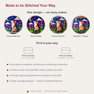 Cat Quilt Pattern, Cat Wall Hanging Quilt Pattern PDF, Easy Applique Quilt for Beginners, Folk Art Cat Lover Gift, Raw Edge Fusible Applique image 12