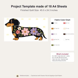 Dachshund Quilt Pattern, Dog Wall Hanging Quilt Pattern PDF, Easy Floral Applique Quilt for Beginners, Doxie Gift, Raw Edge Fusible Applique image 8