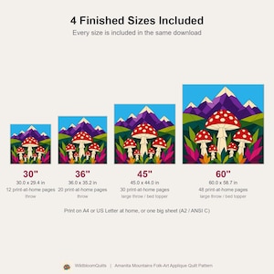 Mushroom Mountain Quilt Pattern, Raw Edge Fusible Applique, Toadstool Quilt Pattern PDF, Patchwork Wall Hanging, Folk Art Quilt Template image 11