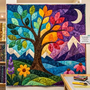 Landscape Tree Quilt Pattern, Applique & Collage Quilt PDF, Folk Art Nature Wall Hanging, Raw Edge Fusible Applique image 13