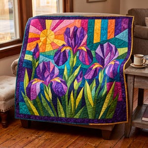 Iris Quilt Pattern, Raw Edge Fusible Applique, Flower Quilt Pattern PDF, Folk Art Wall Hanging, Patchwork Garden Quilt Template image 15
