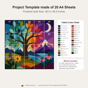 Landscape Tree Quilt Pattern, Applique & Collage Quilt PDF, Folk Art Nature Wall Hanging, Raw Edge Fusible Applique image 4
