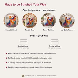 Ballerina-Quiltmuster, PDF-Vorlage für Applikationen mit offenen Kanten, Tänzer-Quiltmuster, Patchwork-Wandbehang, Quiltvorlage im Volkskunststil Bild 8