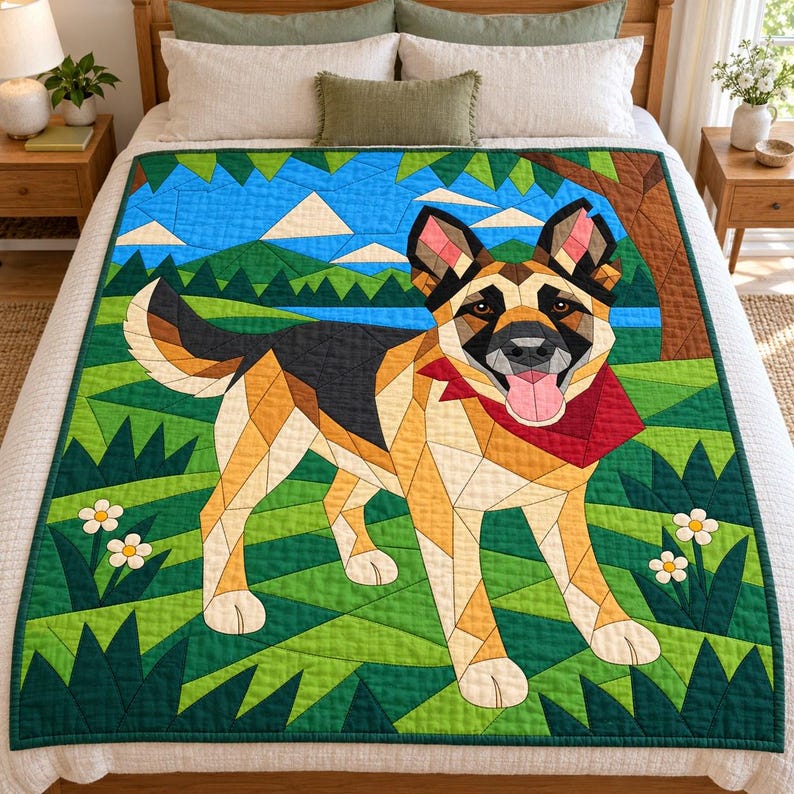 Quiltmuster für einen Deutschen Schäferhund, Applikations- und Collage-Hundequilt, Tierquiltmuster (PDF), Patchwork-Wandbehang, Quiltvorlage im Volkskunststil Bild 10
