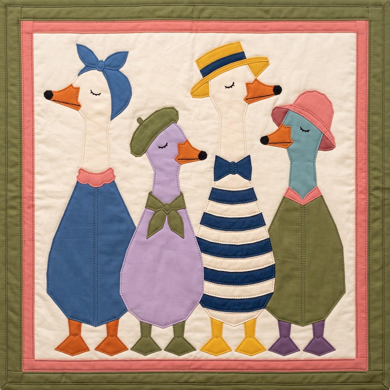 Dressed Geese Quilt Pattern, 2 Designs & 5 Sizes up to 60in, Raw Edge Fusible Applique, Animal Quilt Pattern PDF, Folk Art Geese Bed Quilt image 14