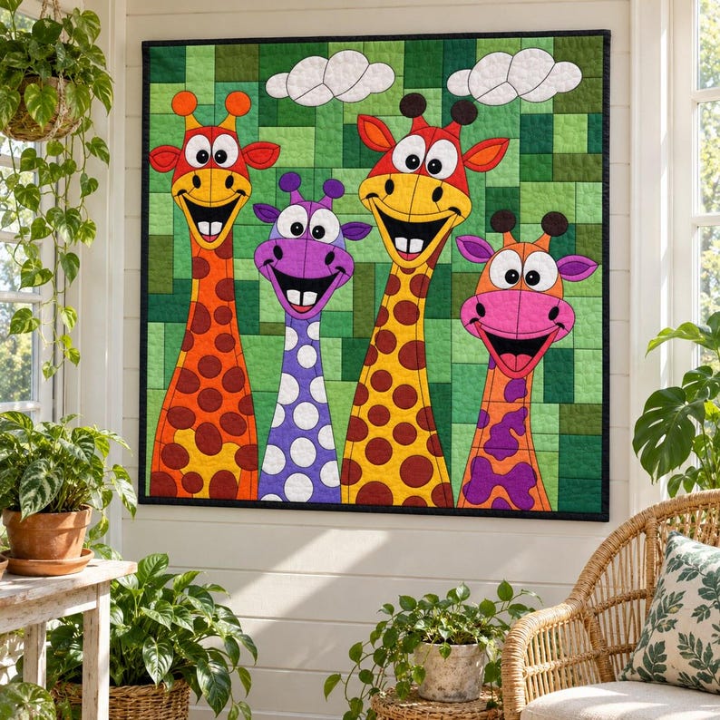 Mönster för giraffquilt, applikation med smältbara kanter i PDF-format, quiltmönster för djur, väggbonad med lapptäcke, mall för quilt med folkkonst bild 6