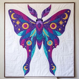 Amethyst Moth Quilt Pattern, Raw Edge Fusible Applique PDF, Celestial Moth Pattern, Patchwork Wall Hanging, Folk Art Quilt Template image 17
