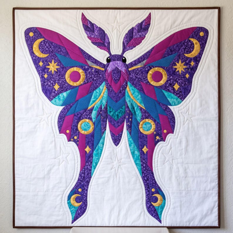 Amethyst Moth Quilt Pattern, Raw Edge Fusible Applique PDF, Celestial Moth Pattern, Patchwork Wall Hanging, Folk Art Quilt Template image 17
