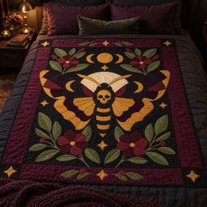 Death's Head Moth Quilt Pattern, Applique & Collage Quilt, Gothic Moth PDF Pattern, Patchwork Wall Hanging, Folk Art Quilt Template image 10
