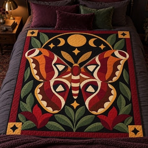 Atlas Moth Quilt Pattern, Applique & Collage Quilt PDF, Moon Phase Quilt Pattern, Folk Art Wall Hanging, Botanical Patchwork Template image 10