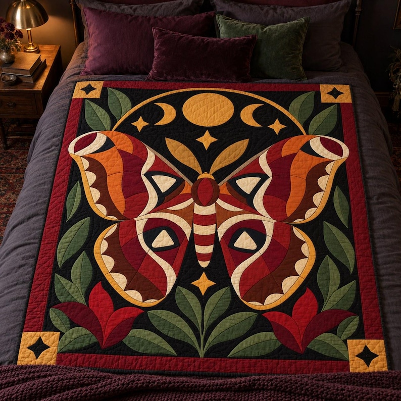 Atlas Moth Quilt Pattern, Applique & Collage Quilt PDF, Moon Phase Quilt Pattern, Folk Art Wall Hanging, Botanical Patchwork Template image 10