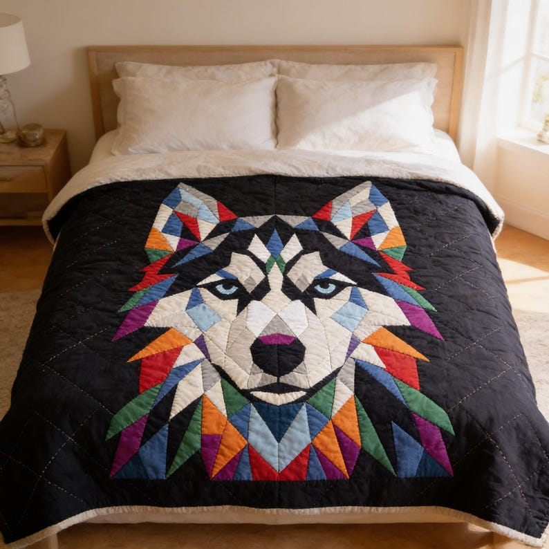 Husky Quilt Pattern, Dog Wall Hanging Quilt Pattern PDF, Beginner Applique Quilt Pattern, Wolf Dog Wall Quilt, Raw Edge Fusible Applique image 9