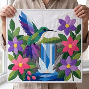 Hummingbird Quilt Pattern, Bird Wall Hanging Quilt Pattern PDF, Beginner Applique Quilt, Raw Edge Fusible Applique image 15