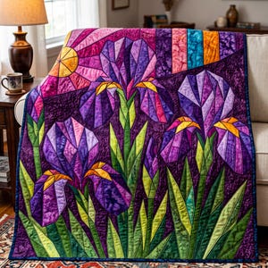 Iris Quilt Pattern, Raw Edge Fusible Applique, Flower Quilt Pattern PDF, Folk Art Wall Hanging, Patchwork Garden Quilt Template image 11