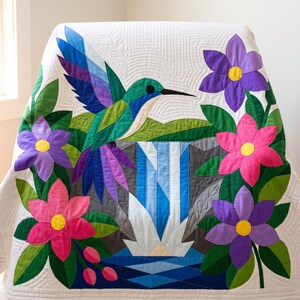 Hummingbird Quilt Pattern, Bird Wall Hanging Quilt Pattern PDF, Beginner Applique Quilt, Raw Edge Fusible Applique image 5
