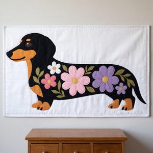 Dachshund Quilt Pattern, Dog Wall Hanging Quilt Pattern PDF, Easy Floral Applique Quilt for Beginners, Doxie Gift, Raw Edge Fusible Applique image 10