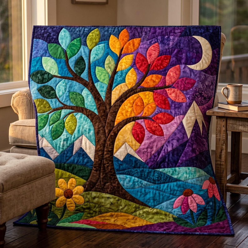 Landscape Tree Quilt Pattern, Applique & Collage Quilt PDF, Folk Art Nature Wall Hanging, Raw Edge Fusible Applique image 11
