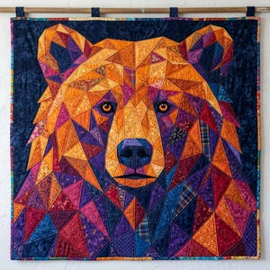 Patrón de edredón de oso, aplique termoadhesivo geométrico con borde sin rematar, patrón de edredón de animales en PDF, tapiz de pared de patchwork, plantilla de edredón de arte popular imagen 15