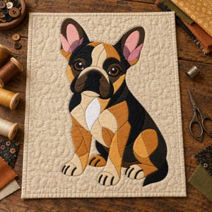 French Bulldog Quilt Pattern, Applique & Collage Quilt, Dog Quilt Pattern PDF, Patchwork Wall Hanging, Folk Art Quilt Template image 2