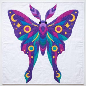 Amethyst Moth Quilt Pattern, Raw Edge Fusible Applique PDF, Celestial Moth Pattern, Patchwork Wall Hanging, Folk Art Quilt Template image 10