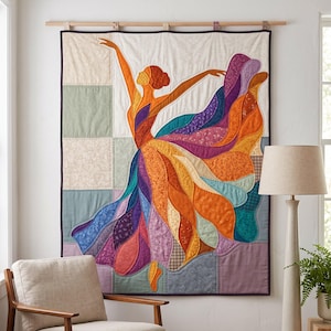 Ballerina-Quiltmuster, PDF-Vorlage für Applikationen mit offenen Kanten, Tänzer-Quiltmuster, Patchwork-Wandbehang, Quiltvorlage im Volkskunststil Bild 15