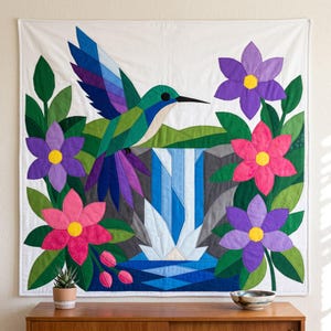 Hummingbird Quilt Pattern, Bird Wall Hanging Quilt Pattern PDF, Beginner Applique Quilt, Raw Edge Fusible Applique image 6