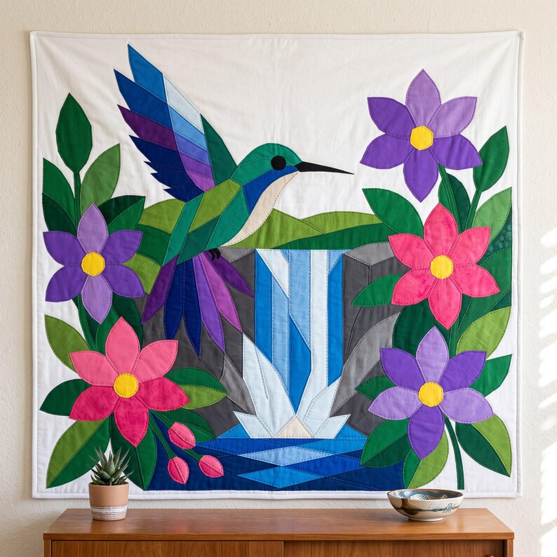 Hummingbird Quilt Pattern, Bird Wall Hanging Quilt Pattern PDF, Beginner Applique Quilt, Raw Edge Fusible Applique image 6