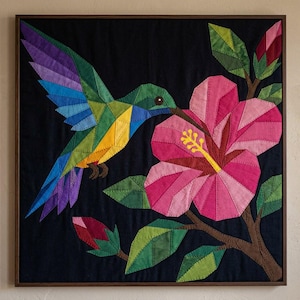Hummingbird Quilt Pattern, Raw Edge Fusible Applique PDF, Tropical Bird Quilt Pattern, Hibiscus Patchwork Wall Hanging image 12