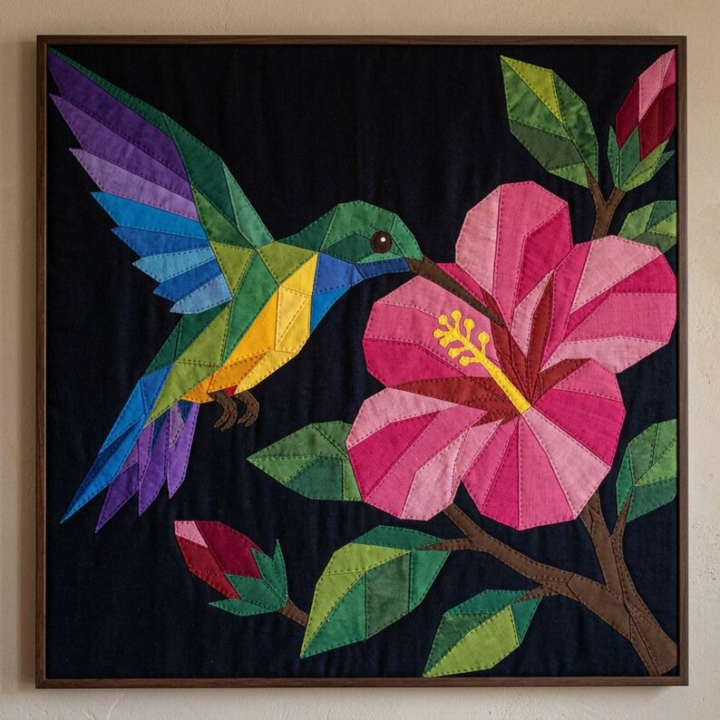 Hummingbird Quilt Pattern, Raw Edge Fusible Applique PDF, Tropical Bird Quilt Pattern, Hibiscus Patchwork Wall Hanging image 12