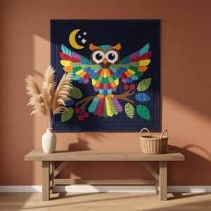 Owl Quilt Pattern, Owl Wall Hanging Quilt Pattern PDF, Easy Applique Quilt for Beginners, Woodland Wall Quilt, Raw Edge Fusible Applique image 5