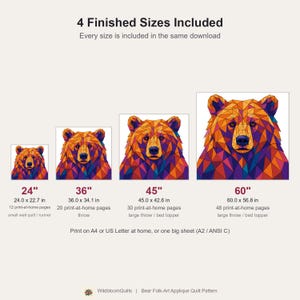 Patrón de edredón de oso, aplique termoadhesivo geométrico con borde sin rematar, patrón de edredón de animales en PDF, tapiz de pared de patchwork, plantilla de edredón de arte popular imagen 5