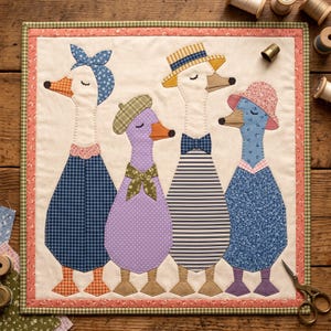 Dressed Geese Quilt Pattern, 2 Designs & 5 Sizes up to 60in, Raw Edge Fusible Applique, Animal Quilt Pattern PDF, Folk Art Geese Bed Quilt image 8