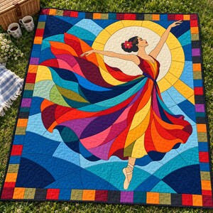 Patrón de colcha de bailarina de vidrieras, colcha de apliques y collage en PDF, patrón de colcha de bailarina, tapiz de patchwork, plantilla de colcha de arte popular imagen 17