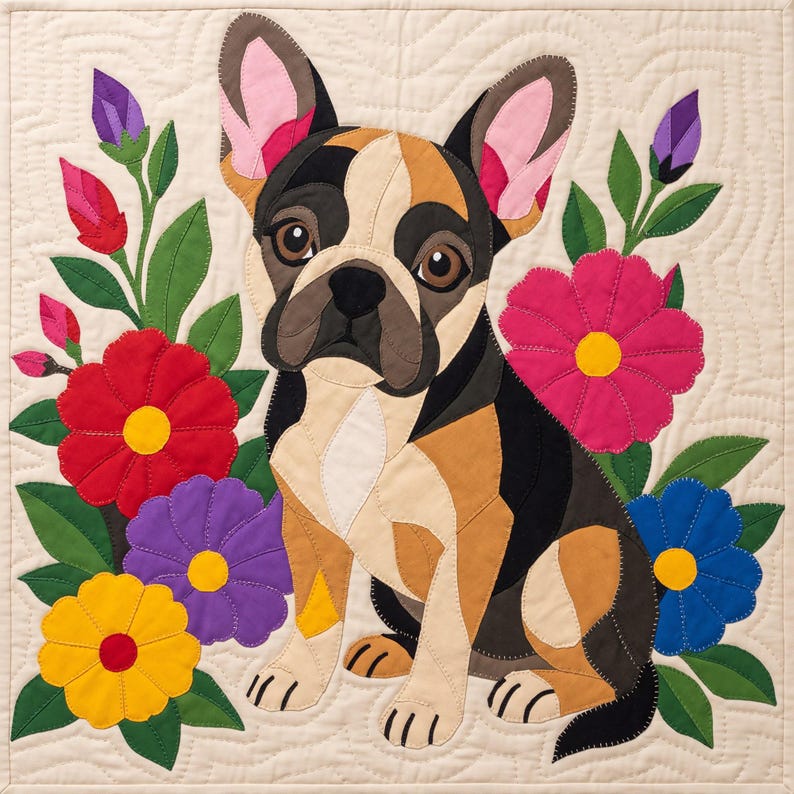 French Bulldog Quilt Pattern, Dog Wall Hanging Quilt Pattern PDF, Applique Quilt Pattern, 2 Colourways & 3 Sizes, Raw Edge Fusible Applique image 8