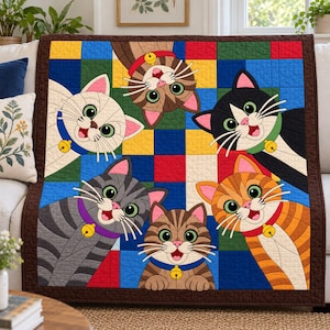 Six Cats Quilt Pattern, Applique & Collage Quilt, Cat Quilt Pattern PDF, Patchwork Wall Hanging, Folk Art Quilt Template image 9