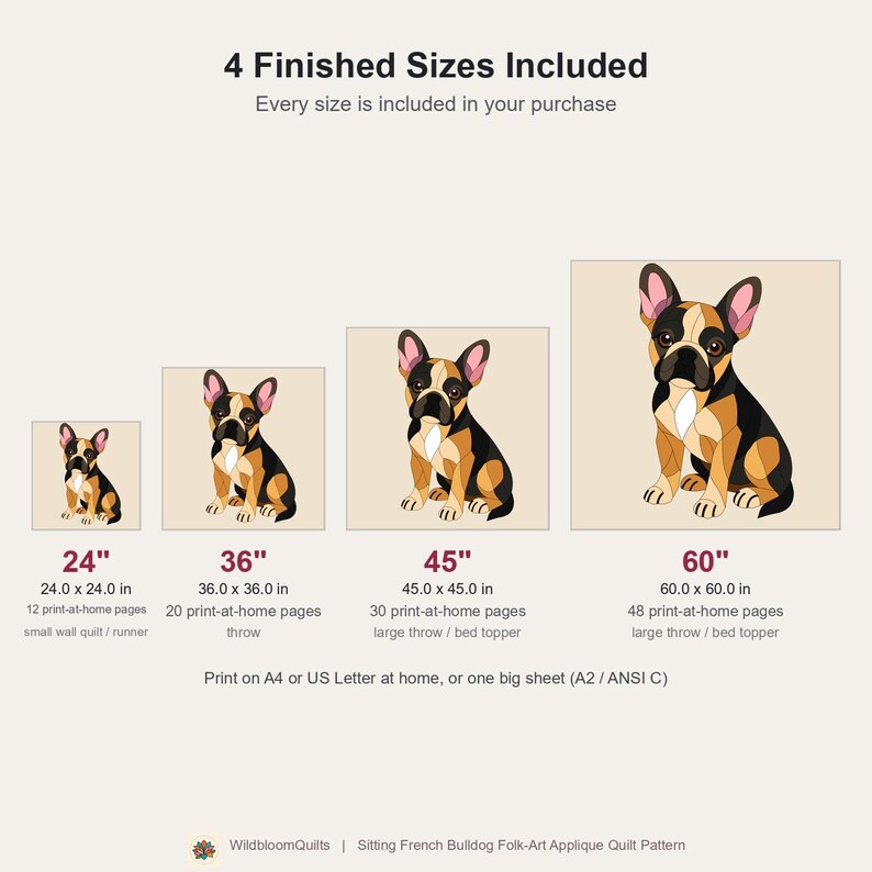 French Bulldog Quilt Pattern, Applique & Collage Quilt, Dog Quilt Pattern PDF, Patchwork Wall Hanging, Folk Art Quilt Template image 13