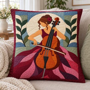 Quiltmuster für Cellisten, Applikations- und Collage-Quilt, Quiltmuster für Musikliebhaber (PDF), Patchwork-Wandbehang, Quiltvorlage im Stil der Volkskunst Bild 3