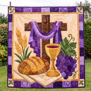 Communion Cross Quilt Pattern, Raw Edge Fusible Applique, Religious Quilt Pattern PDF, Christian Wall Hanging, Folk Art Faith Template image 9