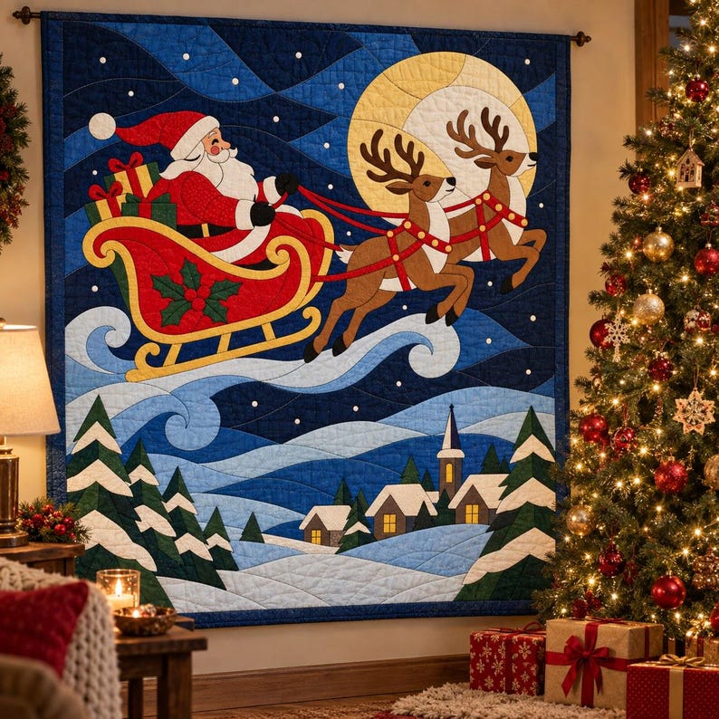 Santa Sleigh Quilt Pattern, Applique & Collage Quilt, Christmas Quilt Pattern PDF, Stained Glass Patchwork Wall Hanging, Reindeer Quilt image 9