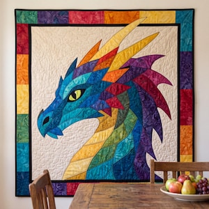 Dragon Quilt Pattern, Applique & Collage Quilt, Animal Quilt Pattern PDF, Patchwork Wall Hanging, Folk Art Dragon Template image 10