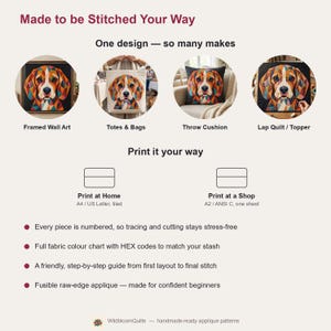 Beagle Quilt Pattern, Dog Wall Hanging Quilt Pattern PDF, Applique Quilt Pattern for Beginners, Dog Lover Gift, Raw Edge Fusible Applique image 10