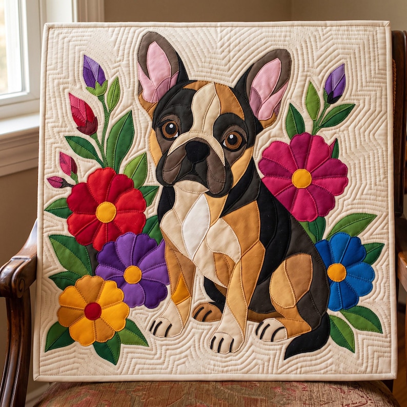 French Bulldog Quilt Pattern, Dog Wall Hanging Quilt Pattern PDF, Applique Quilt Pattern, 2 Colourways & 3 Sizes, Raw Edge Fusible Applique image 9