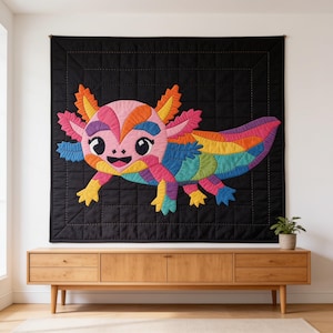 Axolotl Quilt Pattern, Kids Wall Hanging Quilt Pattern PDF, Easy Applique Quilt for Beginners, Raw Edge Fusible Applique image 8