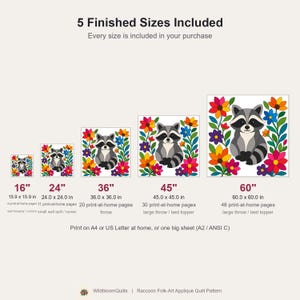 Raccoon Quilt Pattern, Raw Edge Fusible Applique, Animal Quilt Pattern PDF, Patchwork Wall Hanging, Folk Art Quilt Template image 3