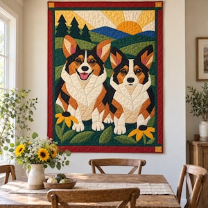 Corgi Pair Quilt Pattern, Applique & Collage Dog Quilt, Animal Quilt Pattern PDF, Patchwork Wall Hanging, Folk Art Quilt Template image 6